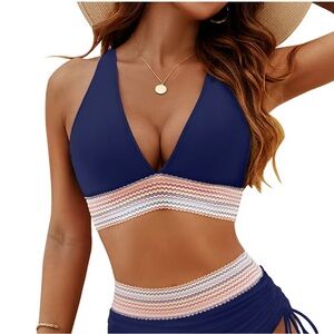Blooming Jelly NWT‎ Tik Tok Blue Rainbow Chevron Bikini Top